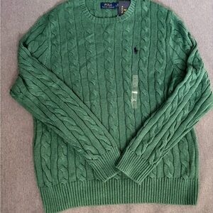 Ralph Lauren Green Cable Knit Crewneck Sweater